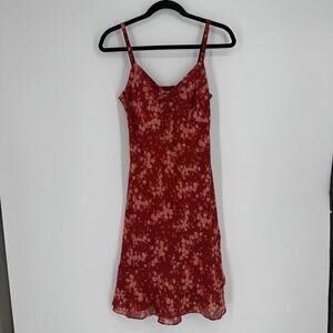 Vintage 90s y2k dress 6 red floral midi floral babydoll ruched feminine dainty